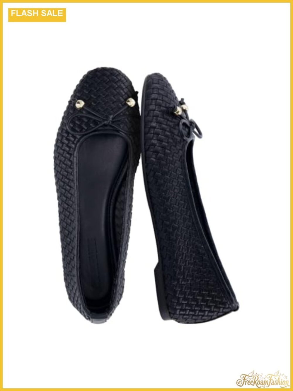 Woven Ballet Flats with Bow Accent Faux Leather